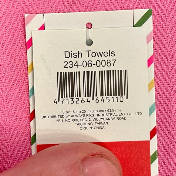 Kitchen Dish Towels 2 Piece Gift Set Pink "On Fleek" Multicolored Stripes New - Picture 7 of 8